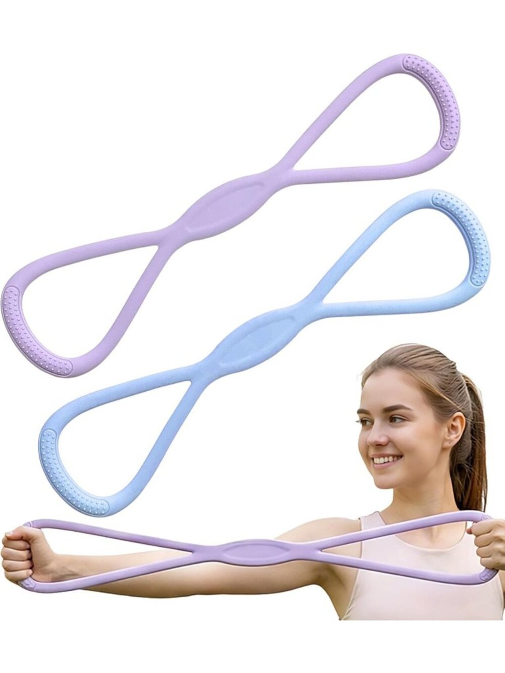 2 Pcs Figure 8 Resistance Purple/Blue Bands Set Yoga Stretch Workout